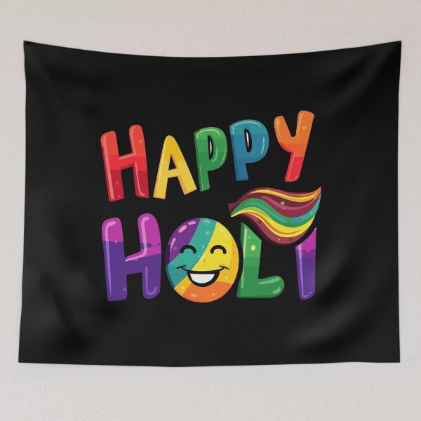 Item preview, Festival Glee: 'HAPPY HOLI' with a Smiling Face and Colorful Swirls designed and sold by FebricFusion.