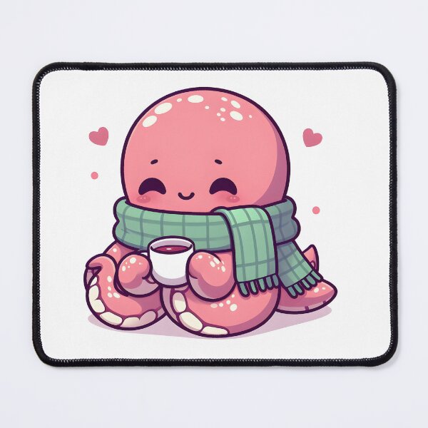 Item preview, Kawaii Blushing Kraken With A Cozy Scarf designed and sold by CanvasCutie.