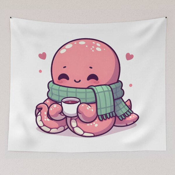 Item preview, Kawaii Blushing Kraken With A Cozy Scarf designed and sold by CanvasCutie.