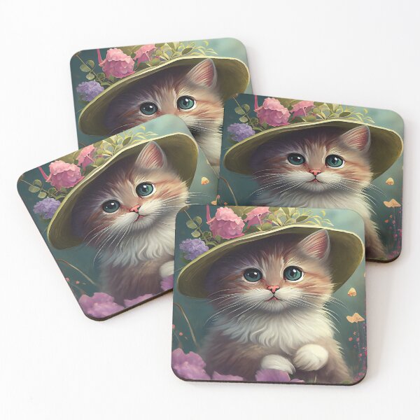 Item preview, Blooming Beauty: Cat in Green Floral Hat designed and sold by Dreamsinpastel.