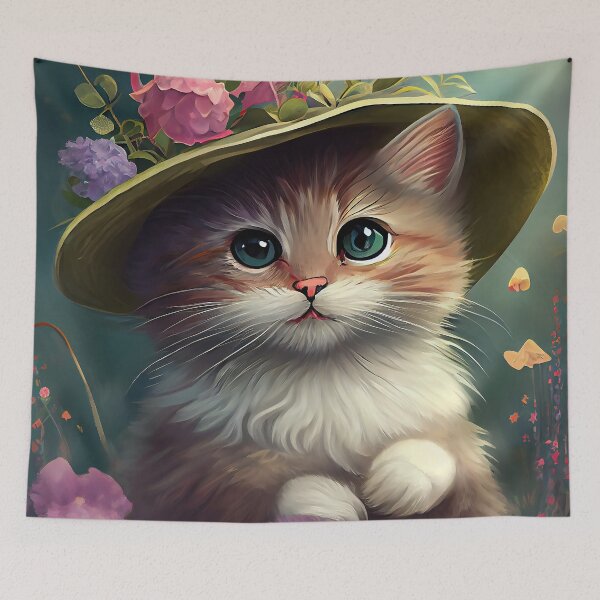 Item preview, Blooming Beauty: Cat in Green Floral Hat designed and sold by Dreamsinpastel.