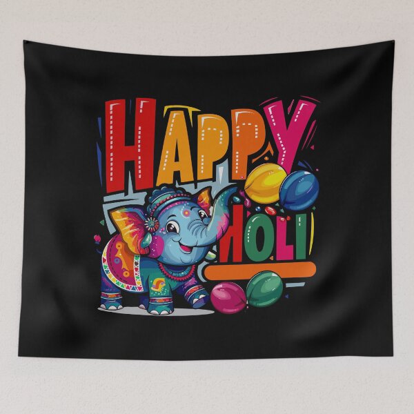 Item preview, Elephantine Joy: Celebrating Holi with a Festive Elephant and Colorful Balloons designed and sold by FebricFusion.