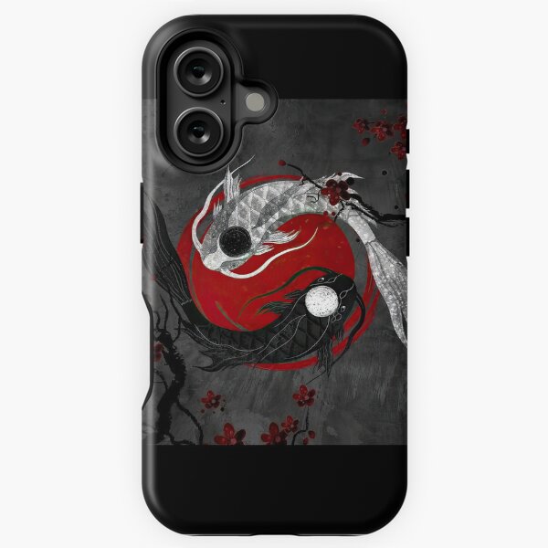 Item preview, Japanese Ying Yang Koi Fish and Sakura Red & Gray designed and sold by momosstyle.