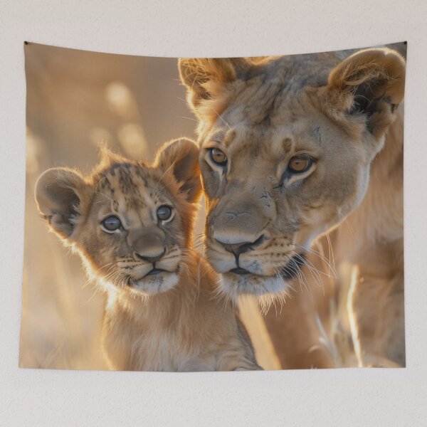 Item preview, Golden Hour Guardians: Lioness with Cub designed and sold by smartart42.