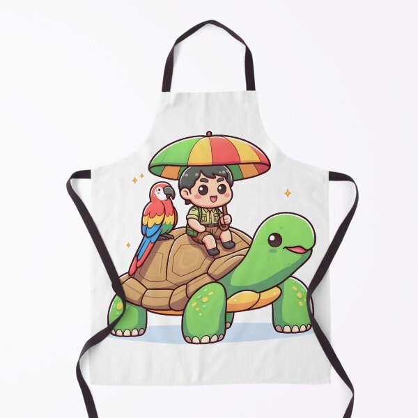 Item preview, Kawaii Zookeeper Riding On The Back Of A Giant Tortoise With A Colorful Parrot Umbrella designed and sold by CanvasCutie.