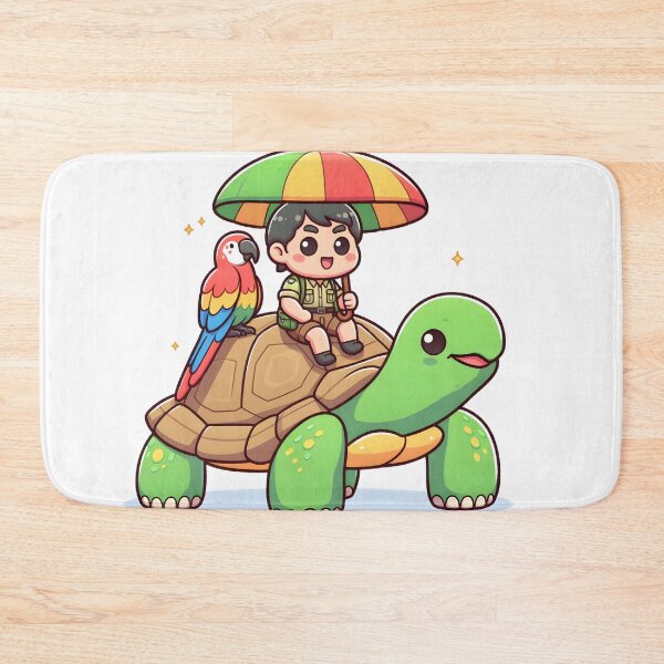 Item preview, Kawaii Zookeeper Riding On The Back Of A Giant Tortoise With A Colorful Parrot Umbrella designed and sold by CanvasCutie.