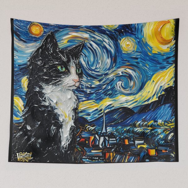 Item preview, Starry night Cat Van gogh Inspired Painting designed and sold by Vangoholic.