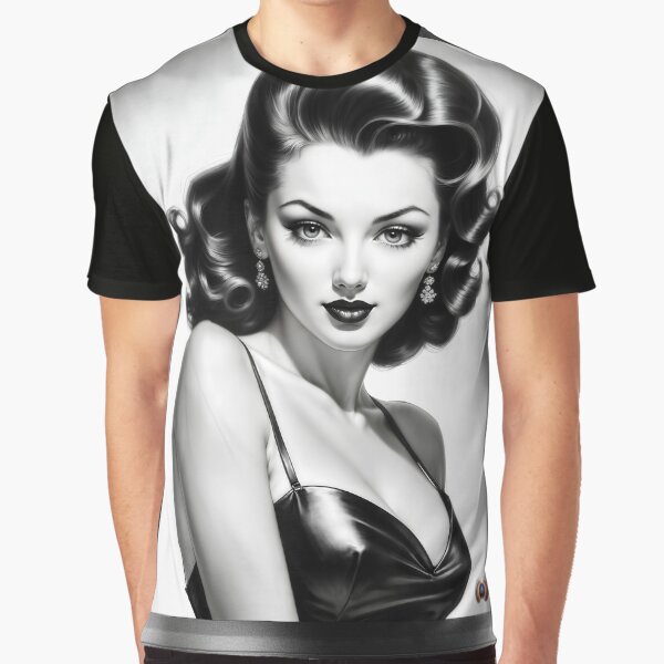 The Stunning Alicia Amia Stunning AI Concept Art Illustration Pin Up Girl Portrait by Xzendor7 Graphic T-Shirt