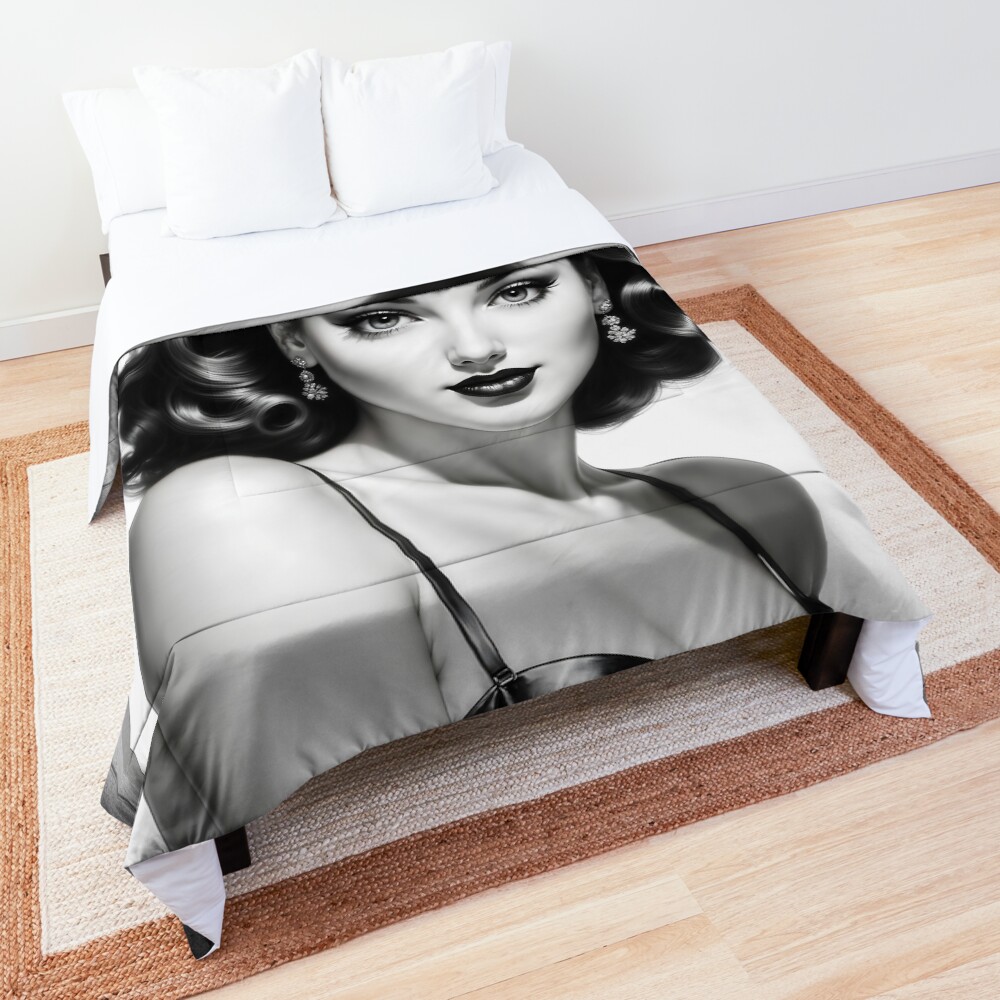 The Stunning Alicia Amia Stunning AI Concept Art Illustration Pin Up Girl Portrait by Xzendor7 Decorative Comforter Art Print