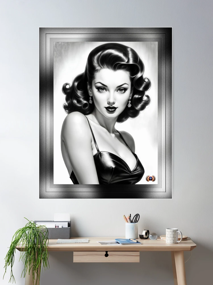 The Stunning Alicia Amia Stunning AI Concept Art Illustration Pin Up Girl Portrait by Xzendor7 Room Decor Poster Art Print