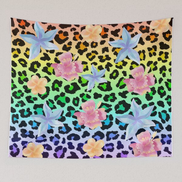 Item preview, Tropical flowers with leopard print in rainbow colours designed and sold by BritishDelights.