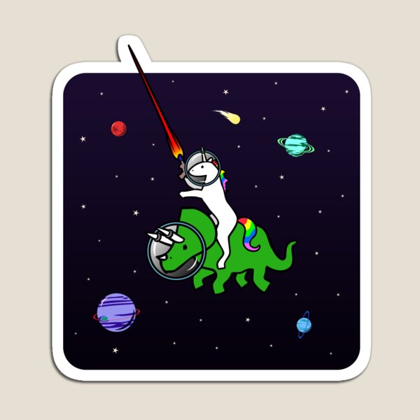 Unicornio montando Triceratops en el espacio Imán