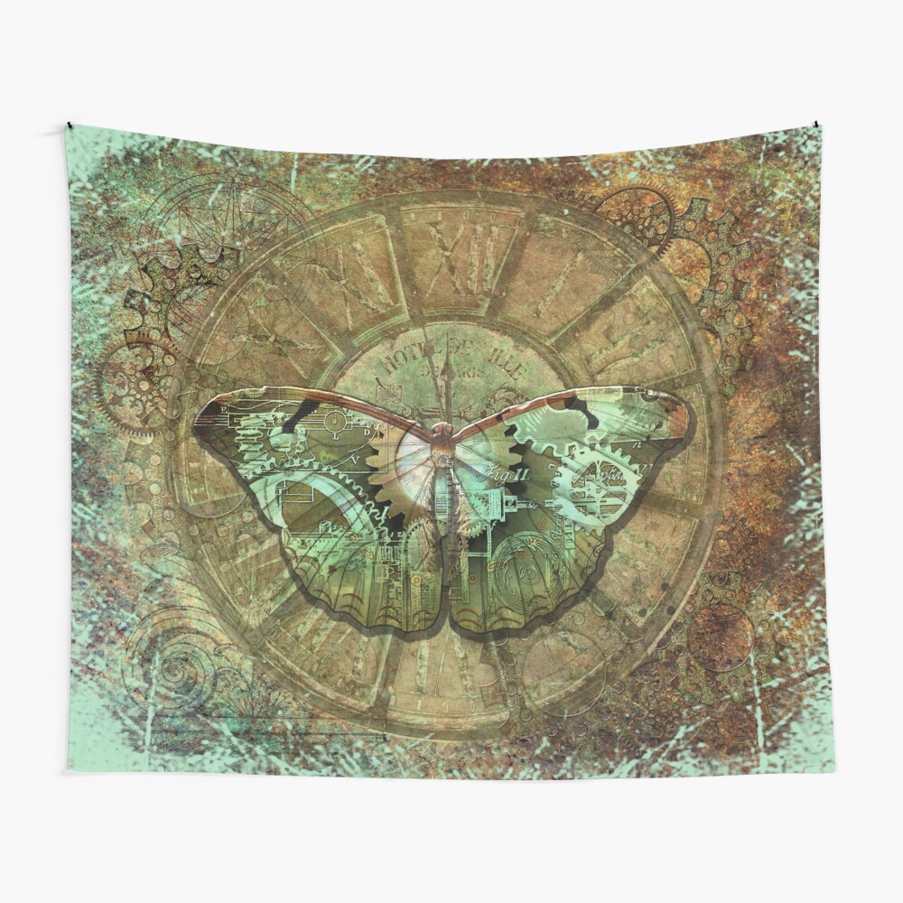 Steampunk Butterfly Distressed Wall Tapestry