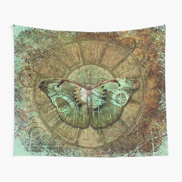 Steampunk Butterfly Distressed Tapestry