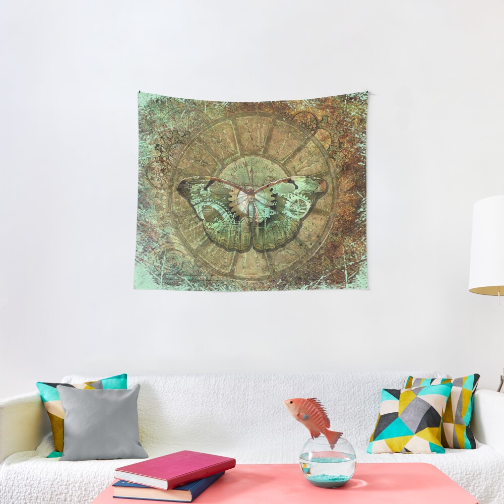 Steampunk Butterfly Distressed Tapestry