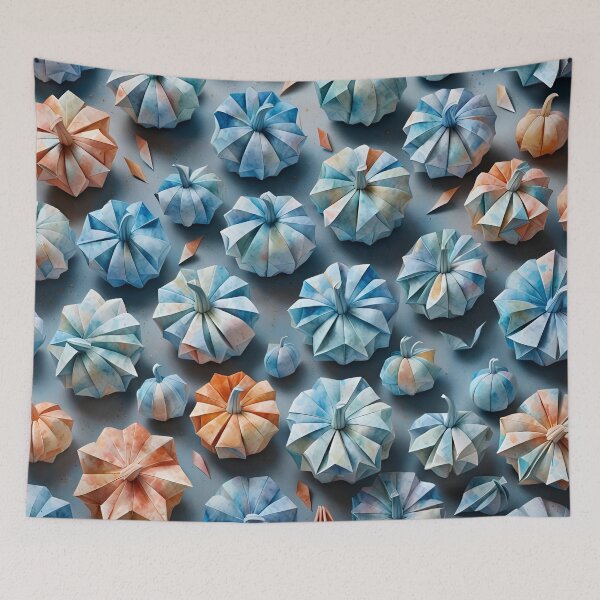 Item preview, Origami Little Pumpkins Pattern Pastel Blue Orange designed and sold by ShaViArt.