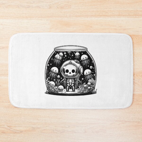 Item preview, Kawaii Skeleton Diver With jellyfish in Aquarium designed and sold by TomFrontierArt.