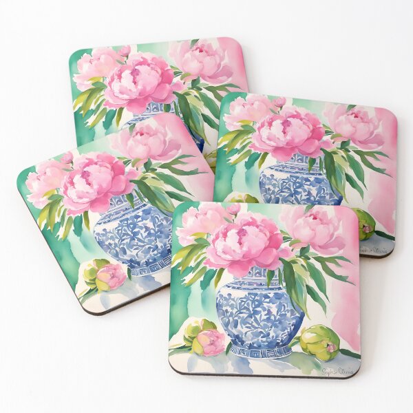Item preview, Pink peonies in ginger jar designed and sold by SophieClimaArt.
