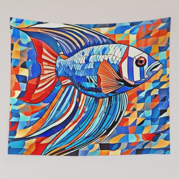 Item preview, Cubist Betta Fish Art designed and sold by Health And Fitness Posts e-Store.