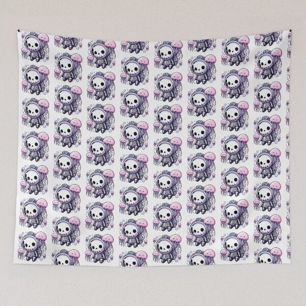 Item preview, Kawaii Skeleton Diver With Jellyfish designed and sold by TomFrontierArt.