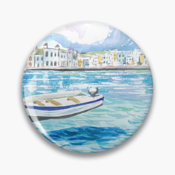Item preview, Mykonos with Floating Boat On Turqoise Aegean Waters designed and sold by artshop77.