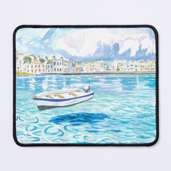 Item preview, Mykonos with Floating Boat On Turqoise Aegean Waters designed and sold by artshop77.