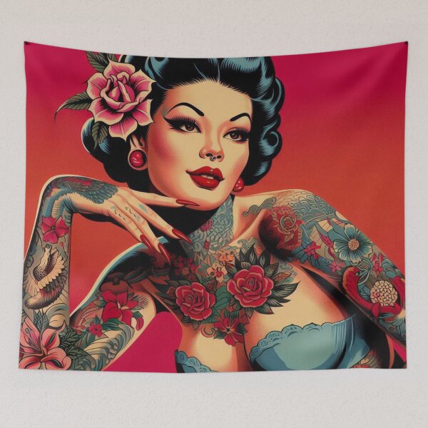 Item preview, Retro Tattoo Japanese Woman designed and sold by PulpVintage.