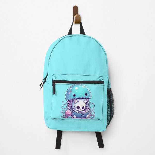 Item preview, Kawaii Skeleton Kitten With Jellyfish Reading Book designed and sold by TomFrontierArt.