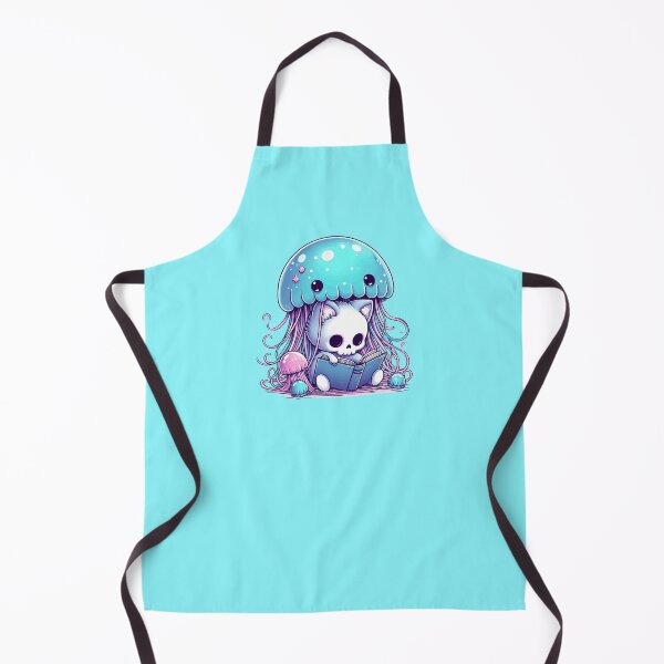 Item preview, Kawaii Skeleton Kitten With Jellyfish Reading Book designed and sold by TomFrontierArt.