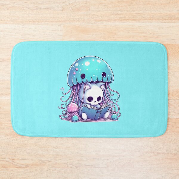 Item preview, Kawaii Skeleton Kitten With Jellyfish Reading Book designed and sold by TomFrontierArt.
