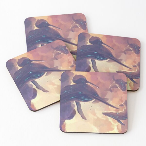 Item preview, Whimsical flying whales designed and sold by Lateef Prints.