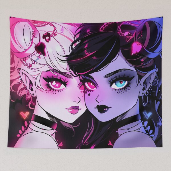 Item preview, Neon Punk Gothic Twin Anime Girls designed and sold by bubblegoth.