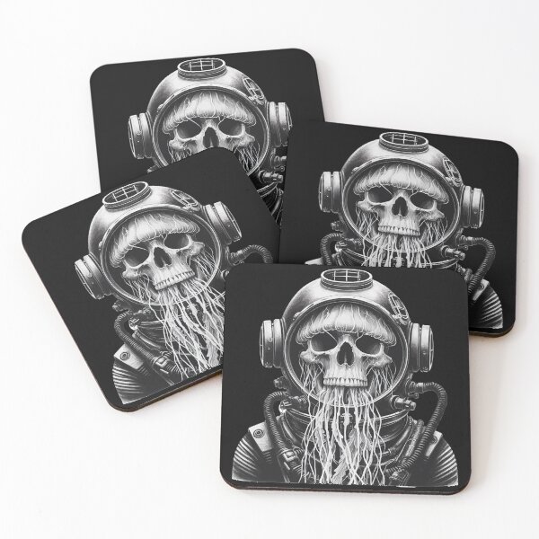 Item preview, Monochromatic Goth Skull Jellyfish Diver designed and sold by TomFrontierArt.