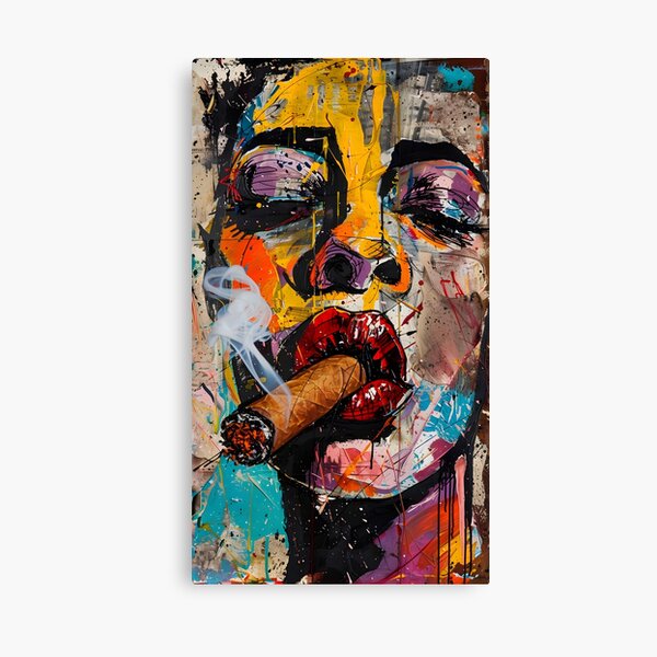 Aperçu de l'œuvre Aura fantaisiste - L'odyssée du cigare d'une femme dans une splendeur expressionniste abstraite créée et vendue par OlfactoART Studio.