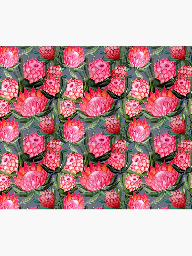Protea flowers painted in watercolor – all over print – a riot of pink and bright color by MagentaRose