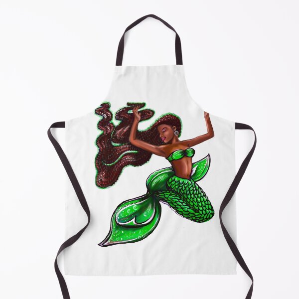 Item preview, mermaid green fins flowing red locs, Afro hair and brown skin. African American Mermaids designed and sold by Artonmytee.