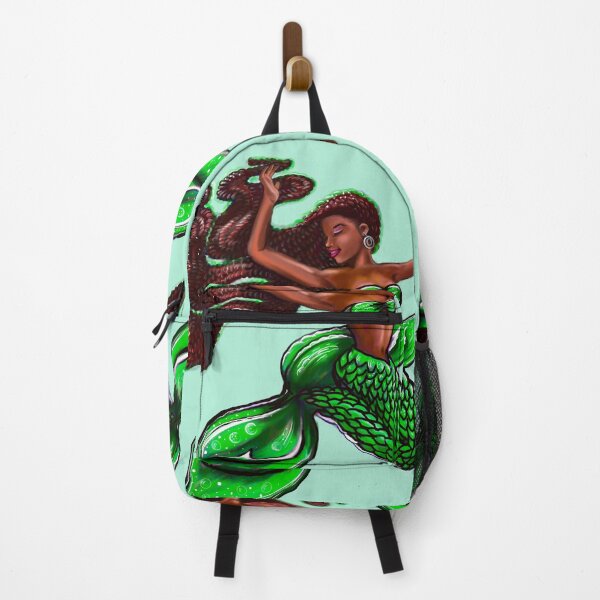 Item preview, mermaid green fins flowing red locs, Afro hair and brown skin. African American Mermaids designed and sold by Artonmytee.