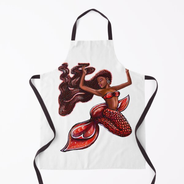 Item preview, mermaid red fins flowing red locs Afro hair and brown skin. African American Mermaids designed and sold by Artonmytee.