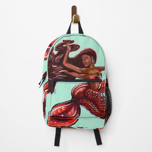 Item preview, mermaid red fins flowing red locs Afro hair and brown skin. African American Mermaids designed and sold by Artonmytee.