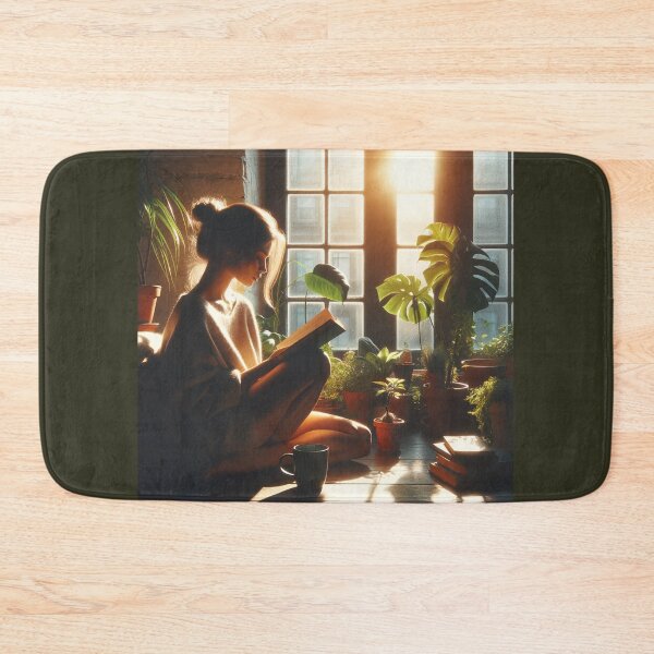 Item preview, Woman reading by a sunlit window, surrounded by plants, capturing a moment of peace and introspection designed and sold by AndreaMart.