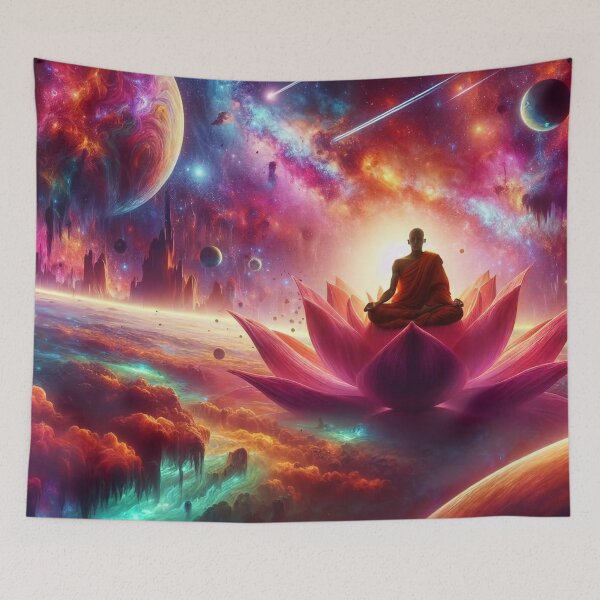 Item preview, Meditating monk in a lotus flower designed and sold by MagicBreeze.