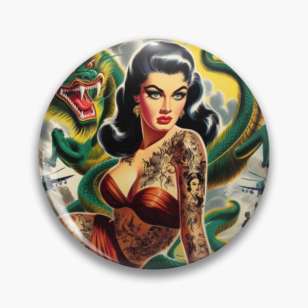 Item preview, Retro Dragon Tattoo Girl designed and sold by PulpVintage.