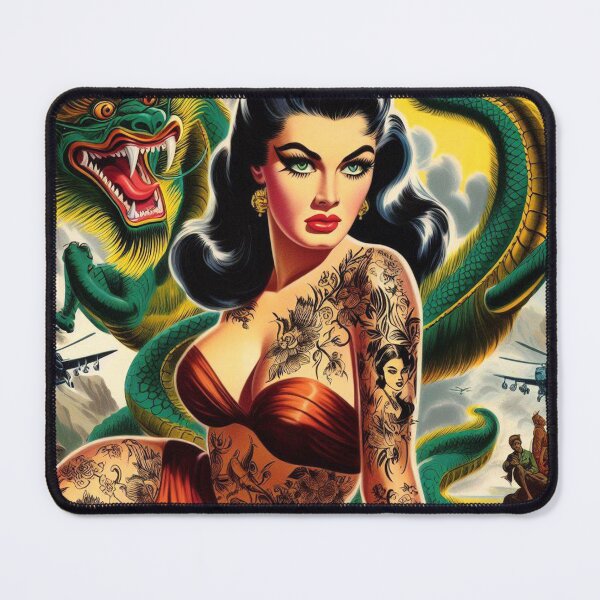 Item preview, Retro Dragon Tattoo Girl designed and sold by PulpVintage.
