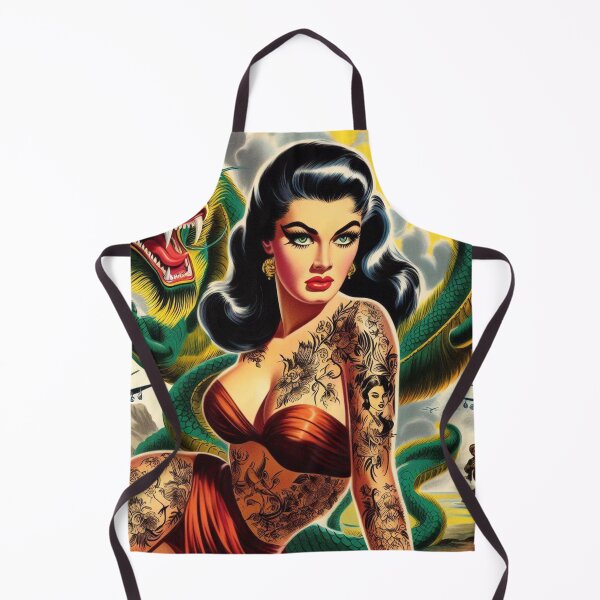 Item preview, Retro Dragon Tattoo Girl designed and sold by PulpVintage.