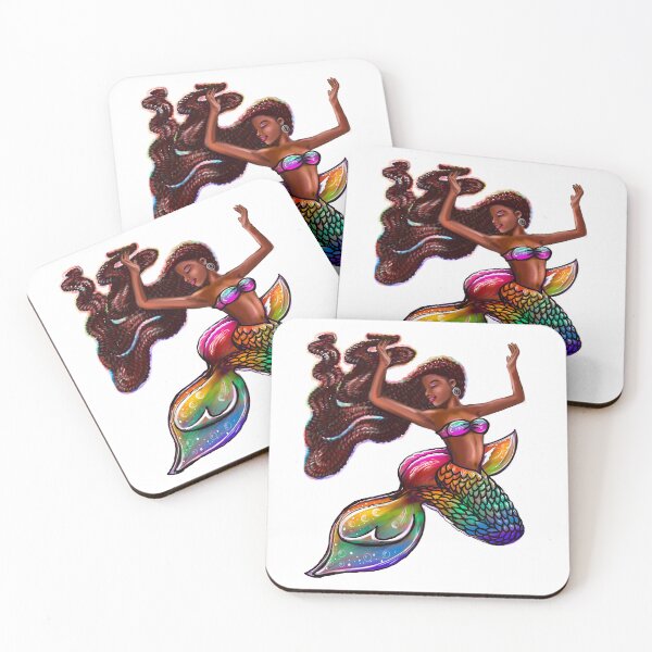 Item preview, mermaid rainbow fins flowing red locs Afro hair and brown skin. African American Mermaids designed and sold by Artonmytee.