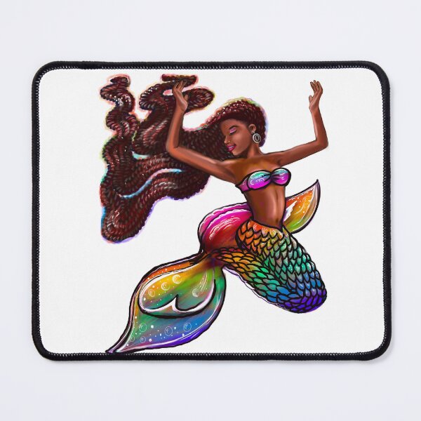 Item preview, mermaid rainbow fins flowing red locs Afro hair and brown skin. African American Mermaids designed and sold by Artonmytee.