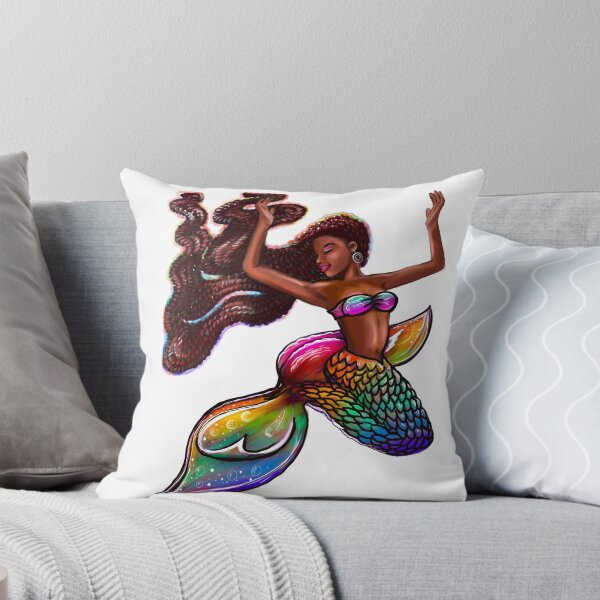 Item preview, mermaid rainbow fins flowing red locs Afro hair and brown skin. African American Mermaids designed and sold by Artonmytee.