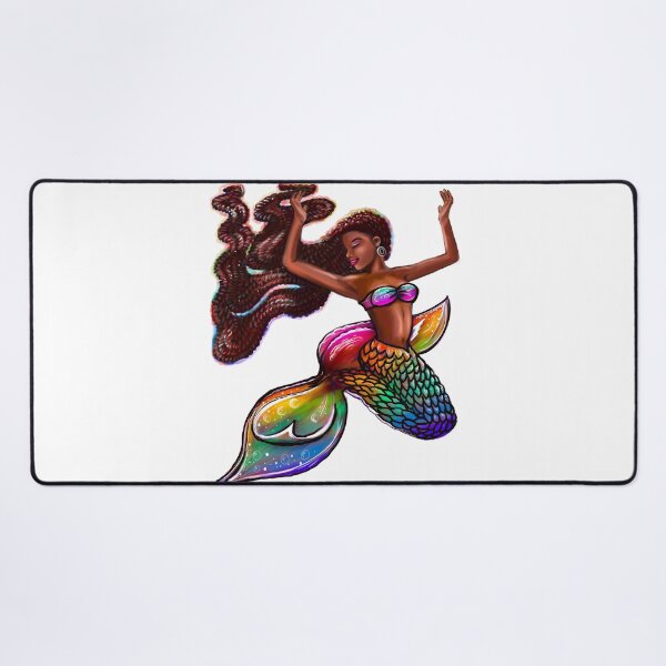 Item preview, mermaid rainbow fins flowing red locs Afro hair and brown skin. African American Mermaids designed and sold by Artonmytee.