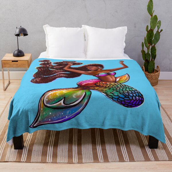 Item preview, mermaid rainbow fins flowing red locs Afro hair and brown skin. African American Mermaids designed and sold by Artonmytee.