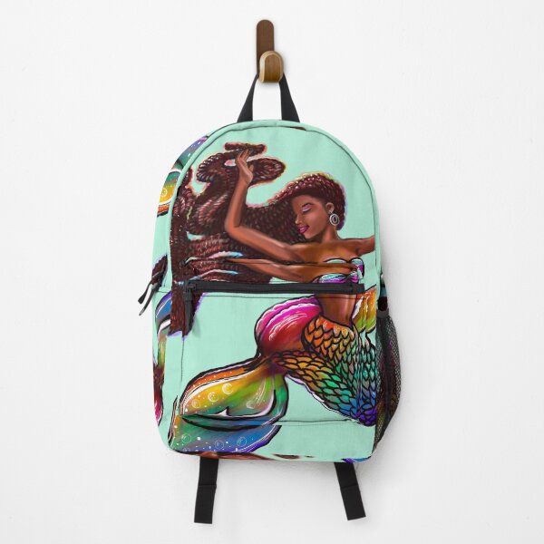 Item preview, mermaid rainbow fins flowing red locs Afro hair and brown skin. African American Mermaids designed and sold by Artonmytee.